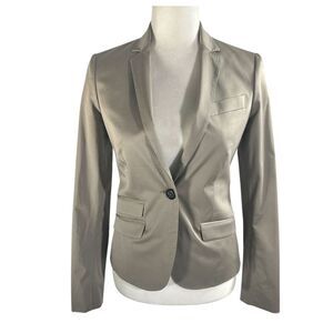 Massimo Dutti Single Breasted Blazer Women's Gray Taupe One Button V Neck Sz Sma